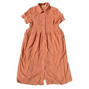 Roolee Dress Coral Linen Blend Midi Retro Housewife Minamilist Casual Women's XS